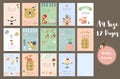 Colorful cute monthly calendar 2018 with whale,tree,monkey,cake,fox,girl and squirrel.Can be used for web,banner,poster,label and