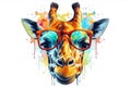 colorful mammal wildlife sunglasses zoo portrait neck animal giraffe africa. Generative AI.