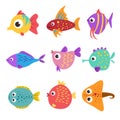 Colorful cute sea fish set collection. vector illustration design. marine life cartoon concept. Royalty Free Stock Photo