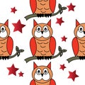 Colorful cute seamless cartoon owl patterns. for cloth, wrapping, textiles. vector Royalty Free Stock Photo