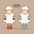 Colorful, cute sheep in boots. Happy new year 2015 Royalty Free Stock Photo