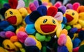 Colorful cute Sunflower smiley face doll closeup view Royalty Free Stock Photo