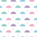 Colorful cute umbrellas seamless background pattern vector illustration. Kawaii style