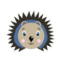 Colorful cute vector hedgehog face. One object on a white background. Cartoon flat illustration. Emoji funny animal. Embarrassed