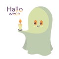 Colorful cute vector illustration isolated on a white background. Happy Halloween. Postcard template. Smiling ghost with Royalty Free Stock Photo