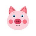 Colorful cute vector pig face. One object on a white background. Cartoon flat  illustration. Emoji funny pet animal. Embarrassed Royalty Free Stock Photo