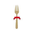 colorful cutlery fork kitchen element with ribbon
