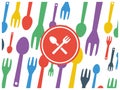 Colorful cutlery spoon and fork contemporary pattern.