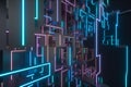 Colorful cyber space with crossed glowing lines, 3d rendering