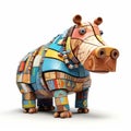 Colorful Cybermysticsteampunk Hippopotamus: Abstract 3d Sculpture Inspired By Basquiat, Picasso, And More