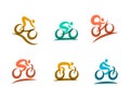 Colorful cycling and bicycles icons