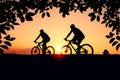 colorful of cyclist and Bicycle silhouette