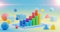 Colorful 3d bar chart and abstract shapes representing data growth and analysis isolated on white background Royalty Free Stock Photo