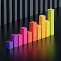 Colorful 3D bar graph with rainbow gradient on a dark reflective surface chart statistics Royalty Free Stock Photo
