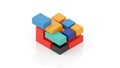 Colorful 3D Blocks Assembled into an Abstract Cube Shape on White building Royalty Free Stock Photo