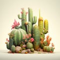 Colorful 3d Cactus Plants And Flowers: Deconstructed Landscape Illustration Royalty Free Stock Photo