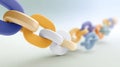 Colorful 3d chain links connected in a row on soft gradient background symbolizing unity and connection, close-up Royalty Free Stock Photo