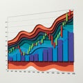 A colorful 3D chart integrates bar and candlestick elements layered over wave-like Royalty Free Stock Photo
