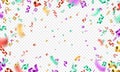 Colorful 3d confetti explosion, party or carnival background. Realistic falling glitter serpentine. Birthday celebration