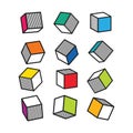 Colorful 3D cube in pop art style, vector Royalty Free Stock Photo