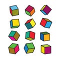Colorful 3D cube in pop art style, vector Royalty Free Stock Photo