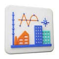 Colorful 3D Data Visualization: Abstract Curves, Buildings, and Geometric Shapes on a White Background