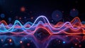Colorful 3D data visualization with dynamic waveforms, futuristic analytics