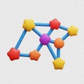 Colorful 3d geometric shapes connected by lines and nodes in a complex network structure Royalty Free Stock Photo