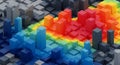 Colorful 3D grid of rectangular blocks resembling a cityscape, with a Royalty Free Stock Photo