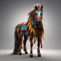 Colorful 3d Horse With Feathers: Detailed Character Illustration In Techno Shamanism Style