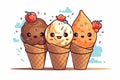 Colorful 2D illustration of animated ice cream characters Royalty Free Stock Photo