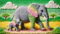 Colorful 3D Illustration of Elephants and Landscape Royalty Free Stock Photo