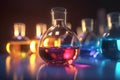 Colorful 3D illustration of the esterification process in a glass flask Royalty Free Stock Photo
