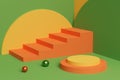 Colorful 3D illustration of orange stairs in a green interior Royalty Free Stock Photo