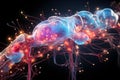 Colorful 3D illustrations on a black background of human nerves can be expressed both scientifically and technologically,