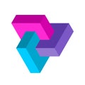 Colorful 3D logo. Three elements unity symbol.
