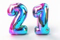 Colorful 3D Metallic Numbers on White Background with Vibrant Reflections Royalty Free Stock Photo