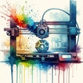Colorful 3D Printer Creating Geometric Object in Vibrant Workshop Setting Royalty Free Stock Photo