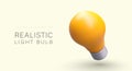 Colorful 3d realistic yellow light bulb. Poster with product for shop selling light bulbs Royalty Free Stock Photo