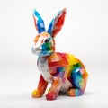 Colorful 3d Rendered Rainbow Rabbit With Monochromatic Geometry