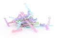 Colorful 3D rendering. Abstract CGI typography, bunch of compute