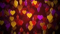 Colorful 3D Rendering Many Candy Hearts Valentine`s Day Flying On Red Background