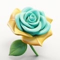 Colorful 3d Rose Illustration With Cyan And Gold Shades