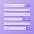 Colorful 3d search bar templates. Internet browser engine with search box, address bar and text field. UI design Royalty Free Stock Photo