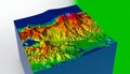 Colorful 3D Topographic Map Relief Model Visualization Royalty Free Stock Photo