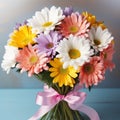 Colorful Daisy Bouquet In Blue Vase - Perfect Gift For Any Occasion Royalty Free Stock Photo