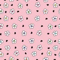 Colorful daisy flower field pattern with black heart Royalty Free Stock Photo