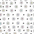 Colorful daisy flower field pattern with black heart Royalty Free Stock Photo