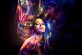 Colorful dance party girl with hair in motion Royalty Free Stock Photo