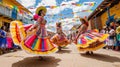 Vibrant Traditional Latin American Parade Dancers. Resplendent.